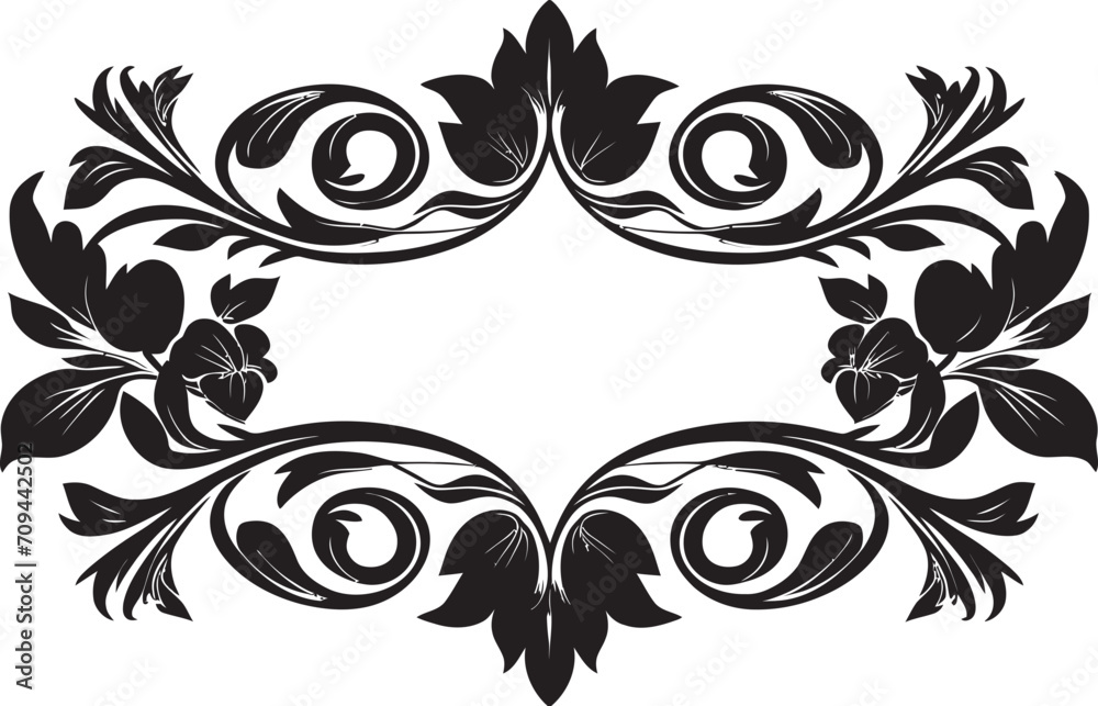 Old World Ornament Monochrome European Border Icon in Elegant Black Baroque Brilliance Black Logo with Vintage European Border Design