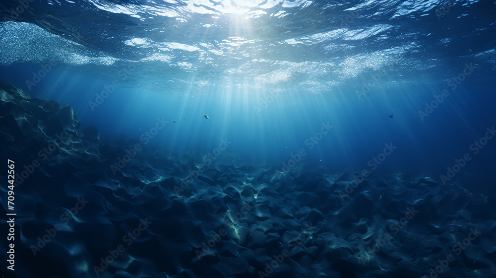 Fototapeta premium dark blur ocean surface seen from underwater