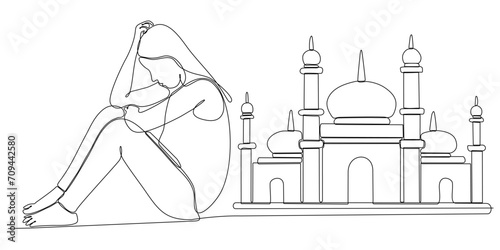 continuous line of women thinking about wanting to build a mosque
