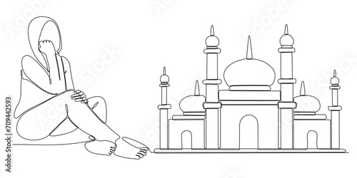 continuous line of women thinking about wanting to build a mosque