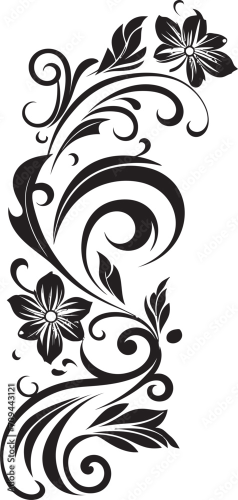 Elegance Embellished Black Doodle Decorative Logo in Monochrome Artistic Adornments Stylish Vector Emblem with Decorative Elements