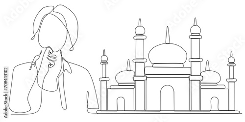 continuous line of women thinking about wanting to build a mosque