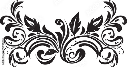 Fanciful Flourishes Stylish Vector Icon Featuring Doodle Decorative Elements Sophisticated Swirls Black Emblem with Monochrome Doodle Decorations