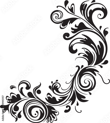 Curves and Charms Stylish Vector Logo Highlighting Doodle Decorations Artistic Adornments Sleek Black Logo Design with Decorative Elements