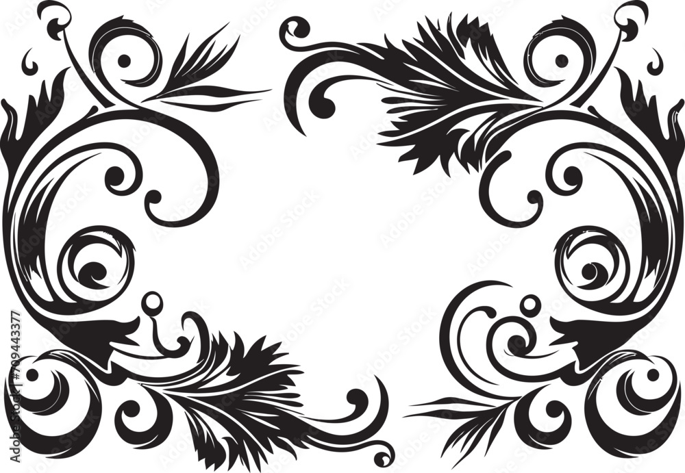 Fanciful Flourishes Sleek Emblem Highlighting Decorative Doodles Elegance Embellished Black Doodle Decorative Logo in Monochrome