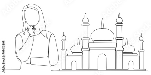 continuous line of women thinking about wanting to build a mosque
