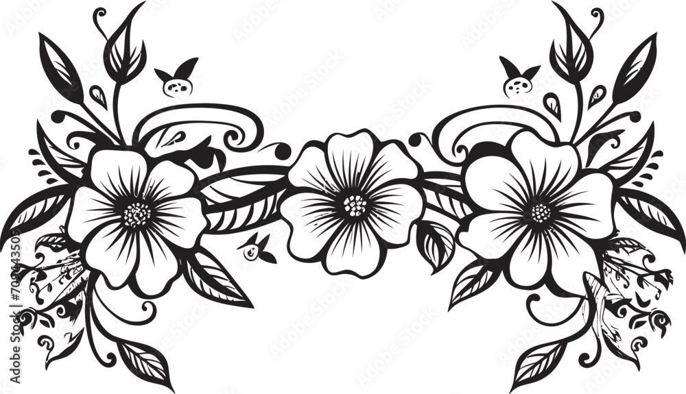 Fanciful Flourishes Chic Vector Logo Featuring Decorative Doodle Elements Sophisticated Swirls Monochrome Doodle Decorative Element in Sleek Design