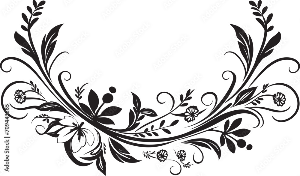 Obraz premium Sophisticated Swirls Sleek Emblem Featuring Monochrome Decorative Element Ornate Outlines Chic Black Logo Design with Doodle Decorations