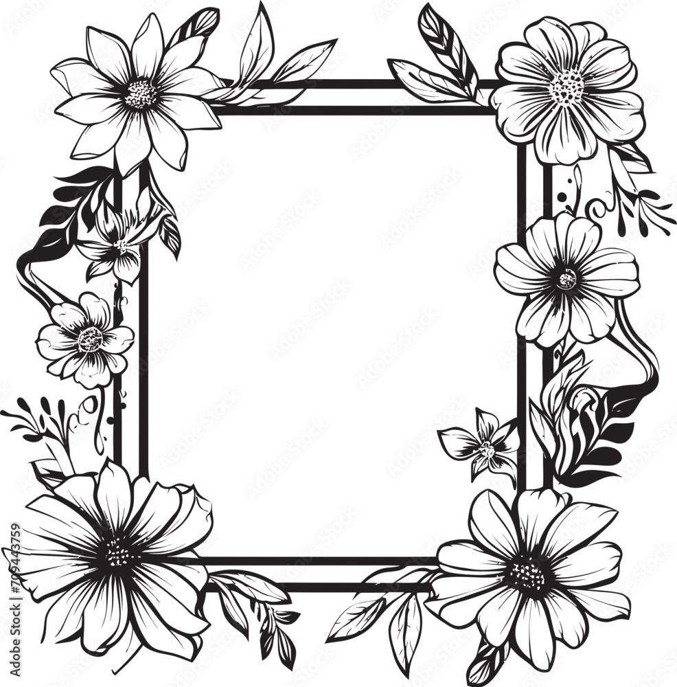 Artistry Unveiled Decorative Frame Icon in Black Serene Scrolls Doodle Logo with 90 Words Frame