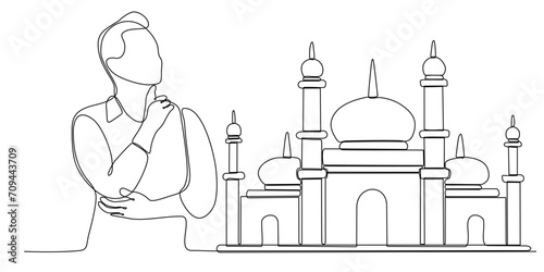 continuous line of men thinking about wanting to build a mosque