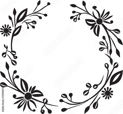 Enchanting Elegance Black Doodle Logo with Frame Abstract Affair Decorative Frame Icon in 90 Words