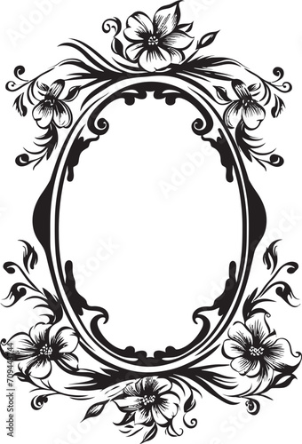 Posh Patterns Decorative Frame in Black Vector Symphonic Swirls Doodle Logo with 90 Words Frame