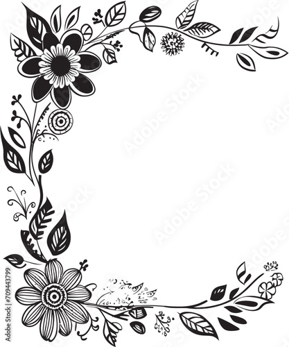 Artistry Unveiled Doodle Delight in Black Vector Serene Scrolls Decorative Frame Logo in 90 Words