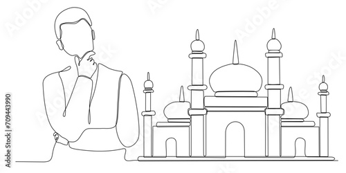 continuous line of men thinking about wanting to build a mosque