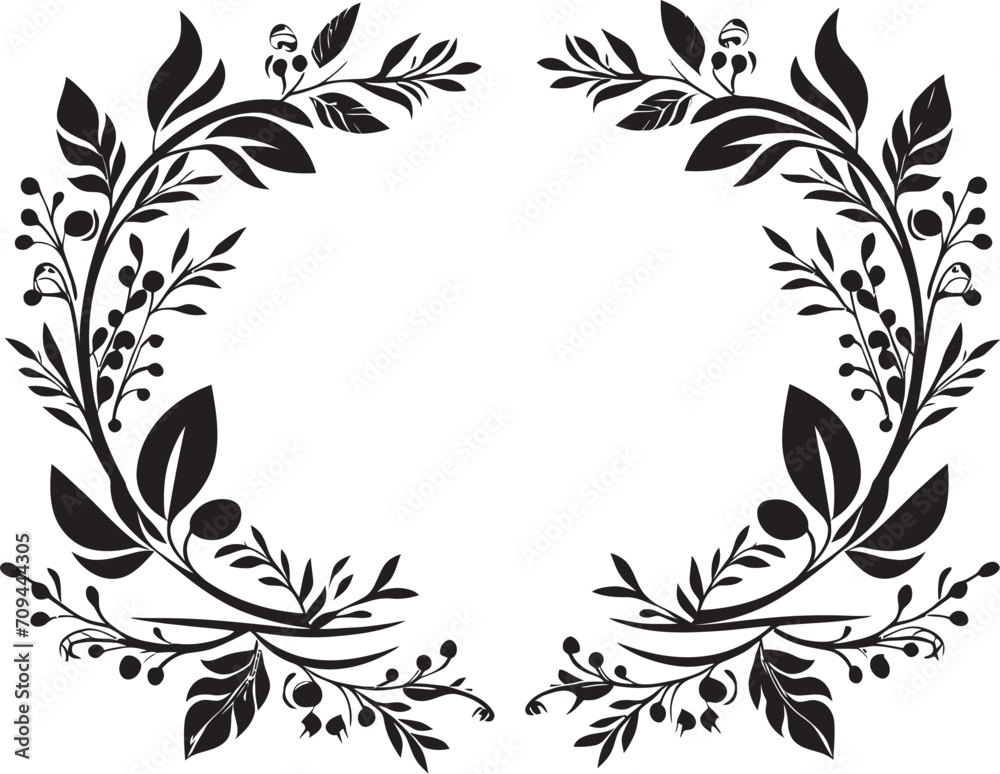 Fanciful Flourishes Black Logo with Decorative Doodle Frame Elements Sophisticated Swirls Sleek Vector Emblem Featuring Decorative Doodle Frame