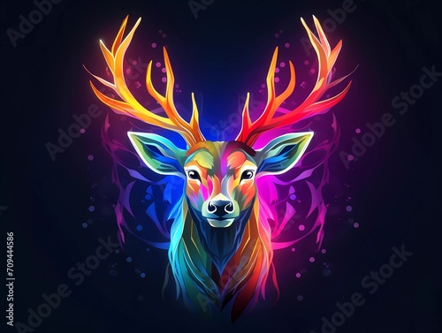 deer illustration in abstract, rainbow ultra-bright neon artistic portrait graphic highlighter lines on minimalist background. generative ai