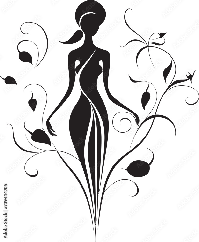 Enchanting Elegance Black Logo Design Highlighting Womans Face in Florals Floral Femme A Vector Black Logo Celebrating Womanhood