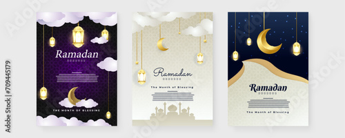 Colorful colourful vector greeting cards for islamic ramadhan kareem. Ramadan background for banner, greeting card, poster, social media, flyer, card, cover, or brochure