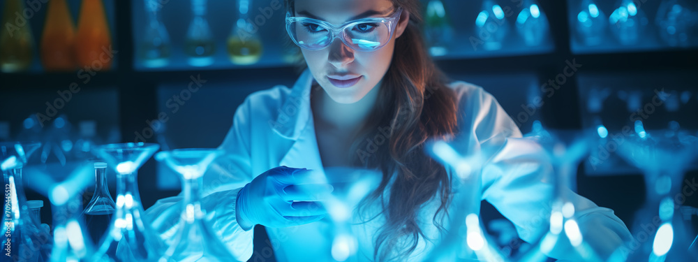 experiment for biotechnology with chemistry science - obrazy, fototapety, plakaty 