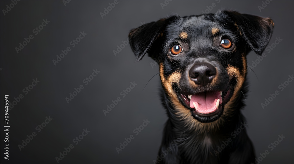 Smiling Dog Looking Up with Joyful Expression