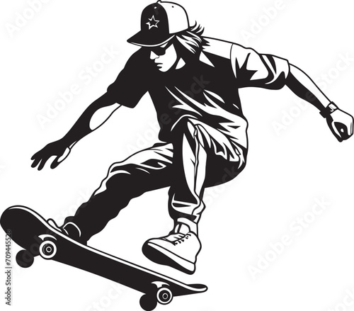 Rolling Rhapsody Vector Black Symbol Expressing the Melody of Riding Skateboard Sovereignty Black Logo Design Featuring a Riding Monarch