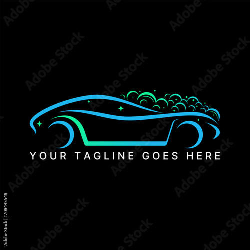 Logo design graphic concept creative premium abstract vector stock side sport car with soap foam. Related to transportation clean wash salon workshop photo