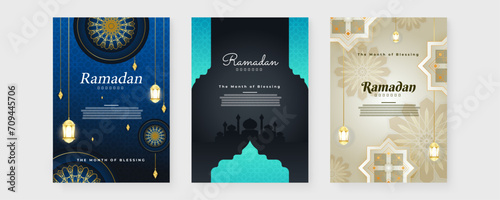 Colorful colourful islamic ramadhan kareem greeting card template with ornament and asset. Ramadan background for banner  greeting card  poster  social media  flyer  card  cover  or brochure