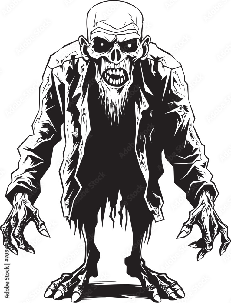 Fototapeta premium Creepy Corporeal Vector Icon Signifying the Horror of an Elderly Zombie in Black Nightmare Necrosis Black Logo Design Expressing the Spooky Presence of a Scary Old Zombie