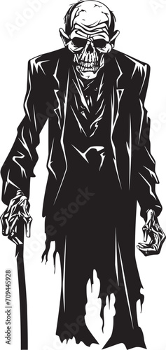 Elderly Eeriness Black Logo Design with a Terrifying Zombie Man Vector Icon Ghastly Grandfather Sleek Symbol of a Scary Old Zombie in Black