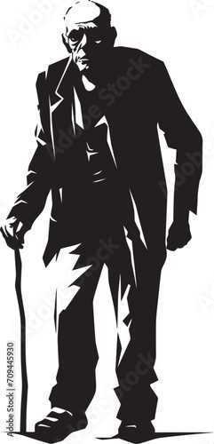 Haunted Hues Black Logo Design Signifying the Spooky Dread of a Scary Old Man Elderly Eeriness Black Logo Design with a Terrifying Zombie Man Vector Icon