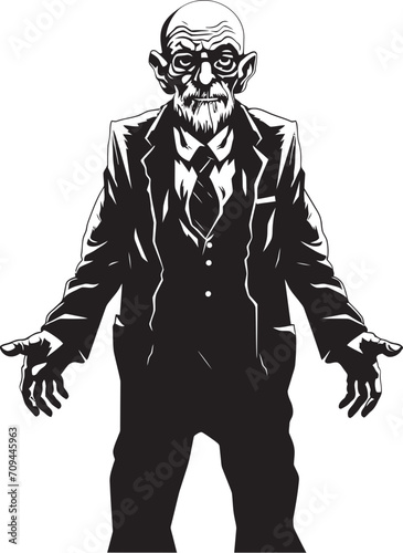Elderly Eeriness Black Logo Design with a Terrifying Zombie Man Vector Icon Grim Ghoul Sleek Vector Icon Signifying the Dread of an Old Zombie in Black