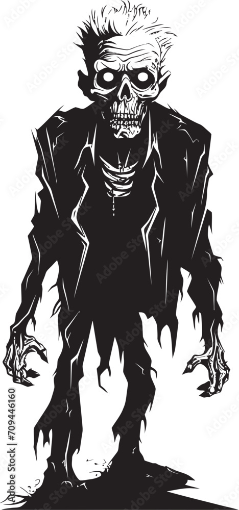 Grim Ghoul Black Logo Design with a Frightening Zombie Man Icon Zombie Zenith Iconic Vector Symbol Capturing the Dread of an Elderly Zombie in Black