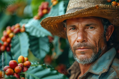 farmer on arabica coffee plantation photo