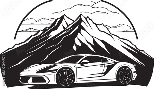 Summit Speedster Sleek Sports Car on the Mountain Roads Black Logo Design Alpine Adrenaline Vector Icon Symbolizing a Sports Car on Black Logo