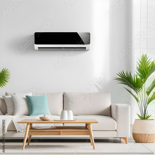 generic air conditioner with modern bright Living room background. photo