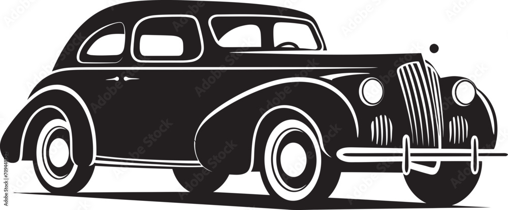 Retro Revival Iconic Black Symbol with Vintage Car Vector 