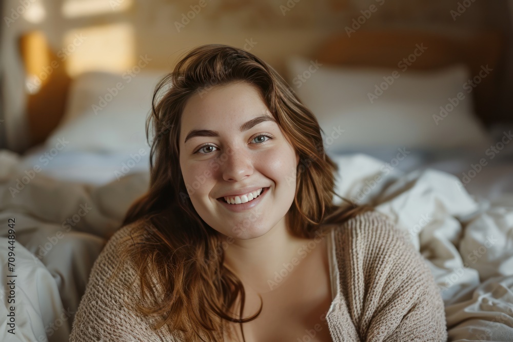 chubby woman smiling happily looking at camera, smiles, chubby girl, fat person chubby woman smiling happily looking at camera, smiles, chubby girl, fat person