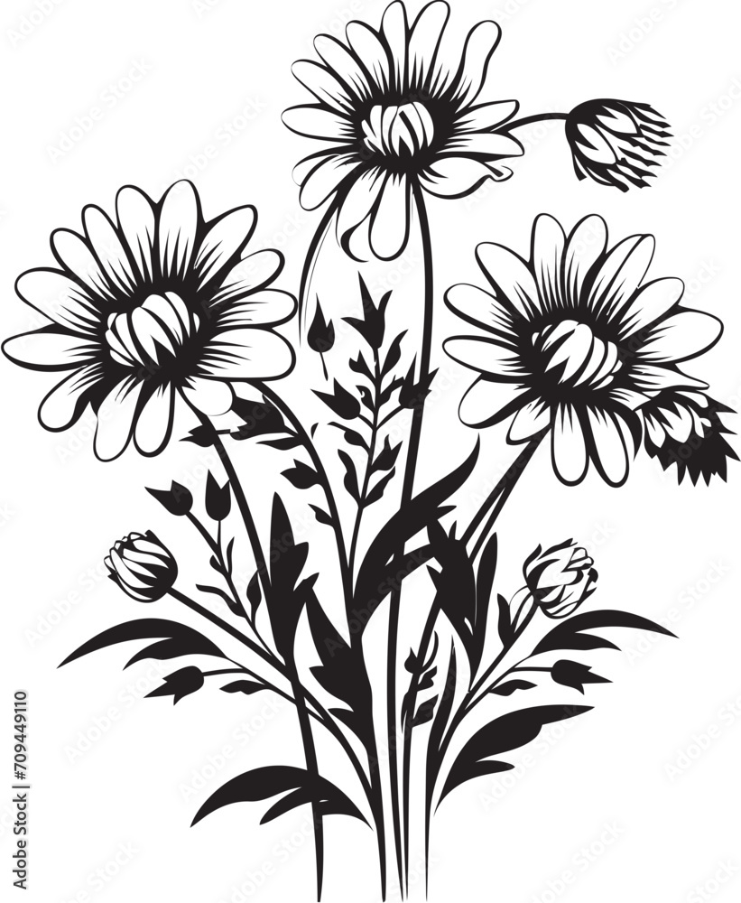 Botanical Serenity Iconic Black Symbol Featuring Wildflower Design 