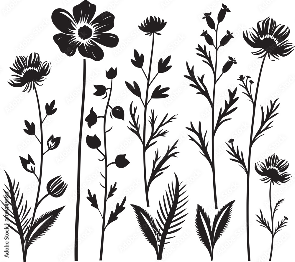 Blossoming Beauty Wildflower Vector Black Logo Design Blossoming Beauty Wildflower Vector Black Logo Design
