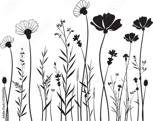 Meadow Elegance Dynamic Black Logo Design with Wildflower Vector 