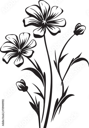 Flourishing Fields Iconic Black Symbol with Wildflower Vector 