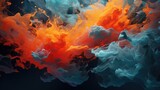 fiery orange and cool blue ink clouds abstract. perfect for dynamic backgrounds, artistic wallpapers, and creative graphic design elements