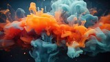 energetic aqua and tangerine smoke patterns. high-quality image for contemporary art, modern advertising visuals, and lively print media