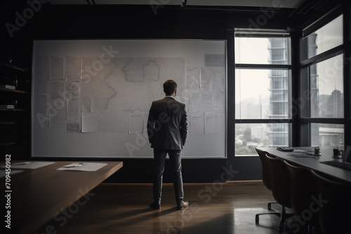 usinessman standing in office room,business plan,strategy,mind map