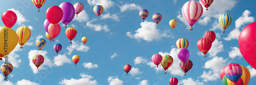 Colorful hot air balloons floating in the sky, copyspace photo