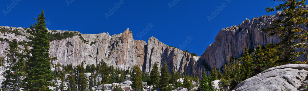 Lone Peak and surrounding landscape from Jacob’s Ladder hiking trail, Lone Peak Wilderness, Wasatch Rocky Mountains, Utah, United States.