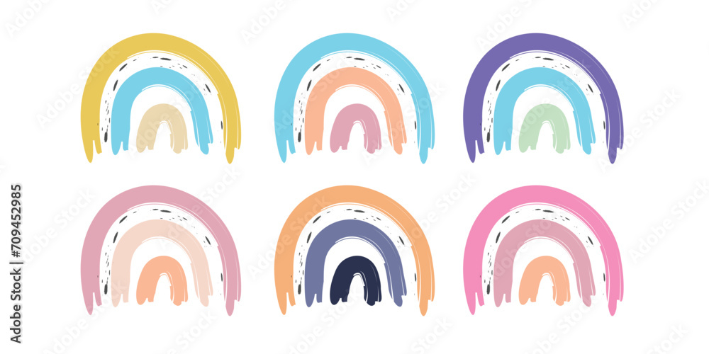 hand drawn rainbow set. Hand drawn color arc vector illustration. Cartoon rainbow doodle, graphic colorful collection hand drawn rainbow set. Hand drawn color arc vector illustration. Cartoon rainbow doodle, graphic colorful collection