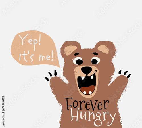 Bear cute and funny dude t-shirt print. Forest friends kids design, wild animal nursery poster