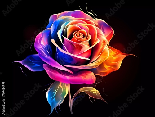 rose flower illustration in abstract  rainbow ultra-bright neon artistic portrait graphic highlighter lines on minimalist background. generative ai