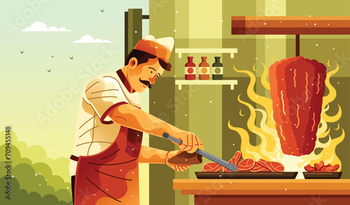 Man Cooking Meat Doner Kebab